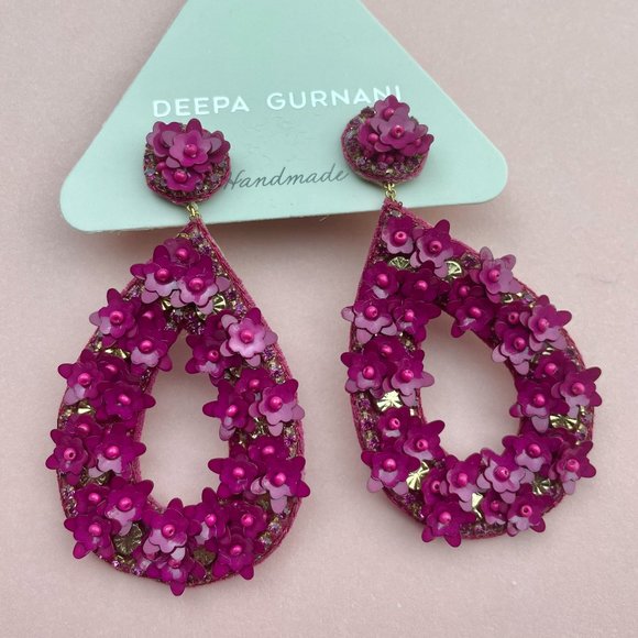 NWT Deepa Gurnani Anthropolgie Beaded Crystal Flower Statement Earrings - Picture 4 of 12